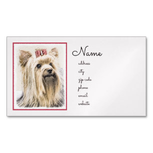 Yorkshire Terrier Painting - Cute Original Dog Art Magnetic Business Card