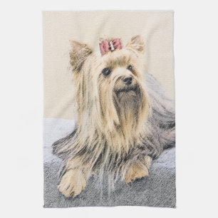 Yorkshire Terrier Painting - Cute Original Dog Art Tea Towel