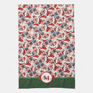 Yorkshire Terrier Pattern Monogram Christmas Dog Tea Towel