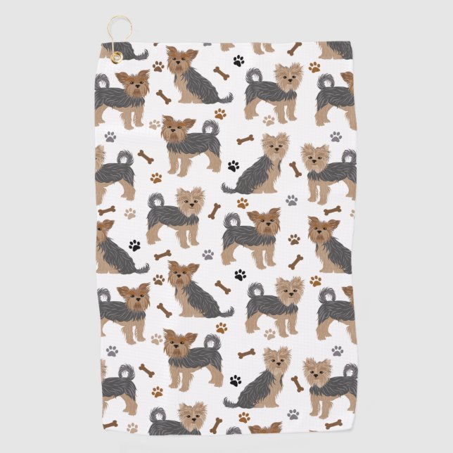 Yorkshire Terrier Paws and Bones Yorkie Dog Golf Towel (Front)