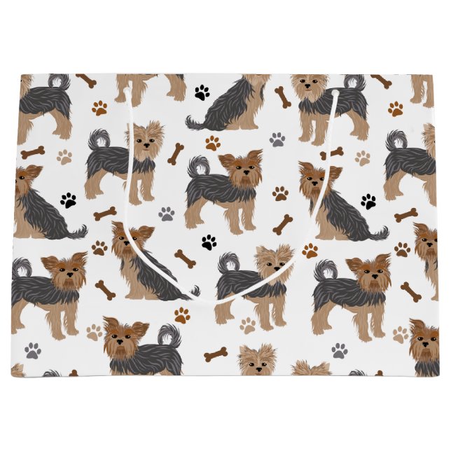 Yorkshire Terrier Paws and Bones Yorkie Dog Large Gift Bag (Front)
