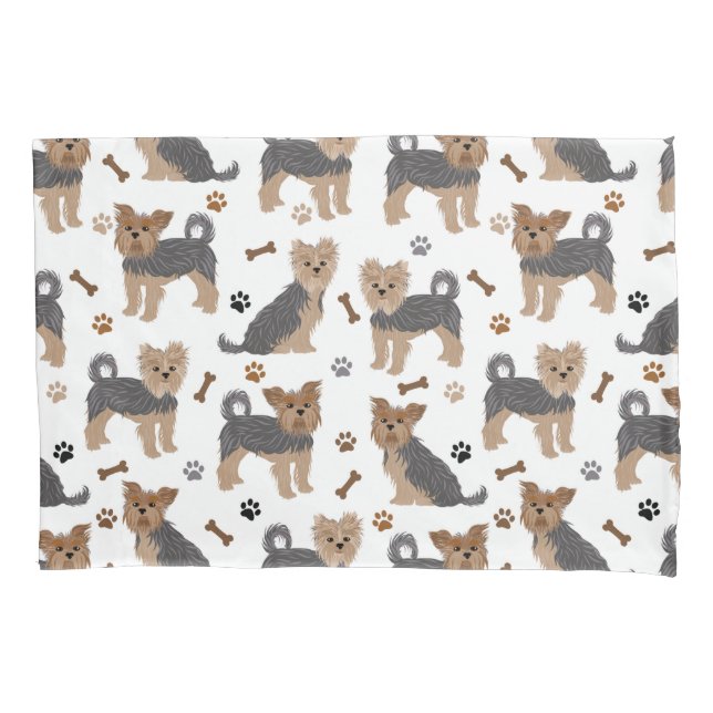 Yorkshire Terrier Paws and Bones Yorkie Dog Pillowcase (Front)