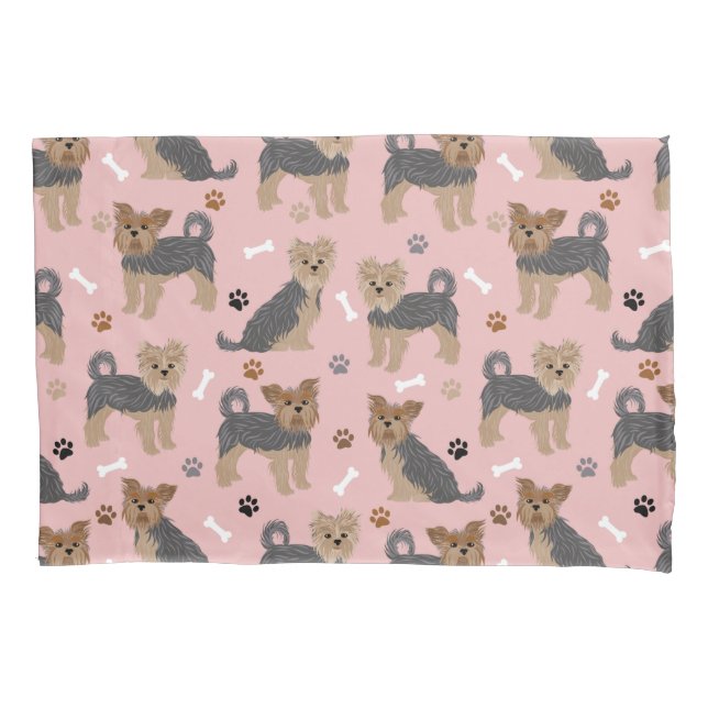 Yorkshire Terrier Paws and Bones Yorkie Dog Pillowcase (Front)