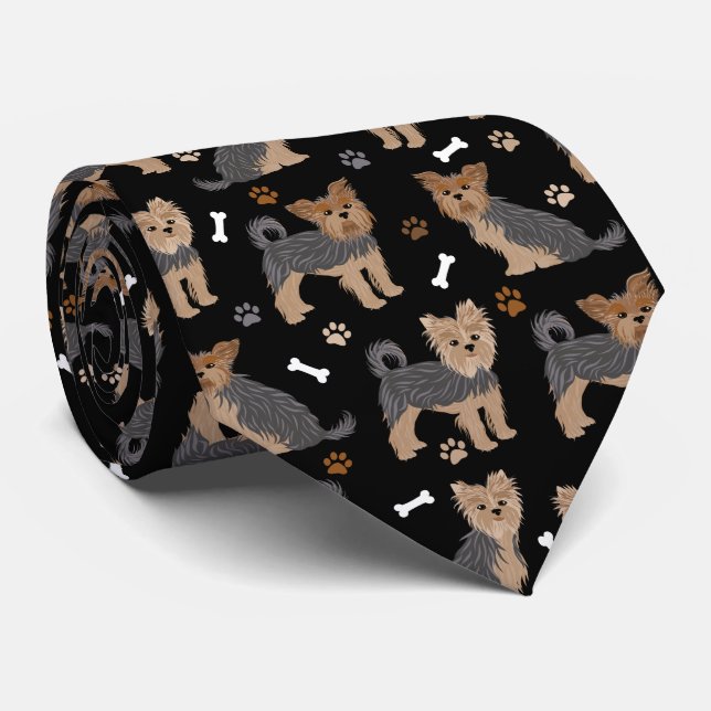 Yorkshire Terrier Paws and Bones Yorkie Dog Tie (Rolled)
