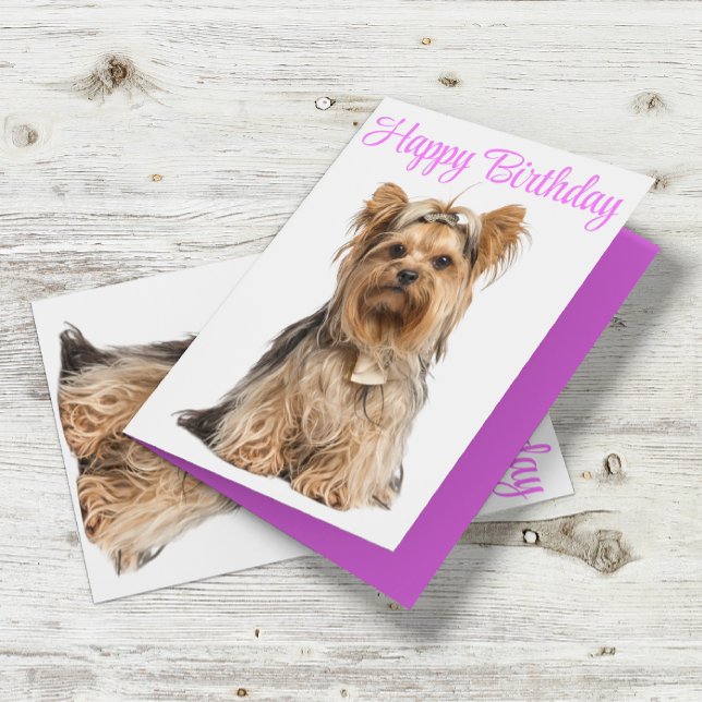 Yorkshire Terrier Pink Cute Yorkie Happy Birthday Card (Creator Uploaded)