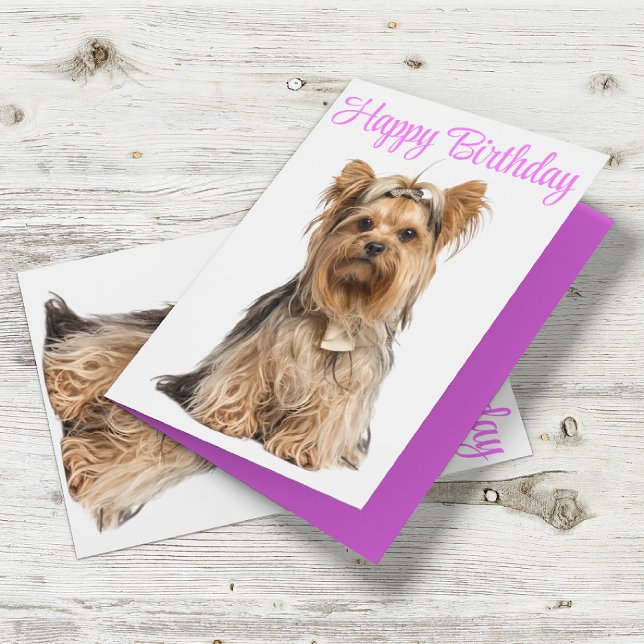 Yorkshire Terrier Pink Cute Yorkie Happy Birthday Card (Creator Uploaded)
