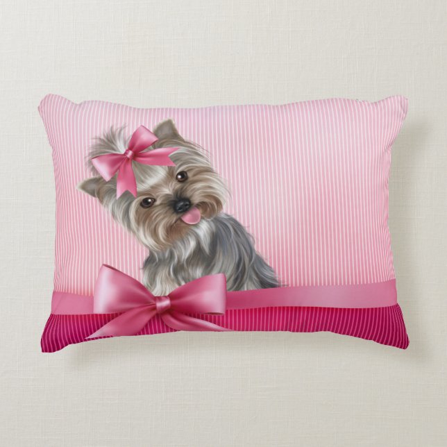 Yorkshire Terrier Pink Princess Yorkie Puppy Dog Decorative Cushion (Front)