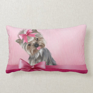 Yorkshire Terrier Pink Princess Yorkie Puppy Dog Lumbar Cushion