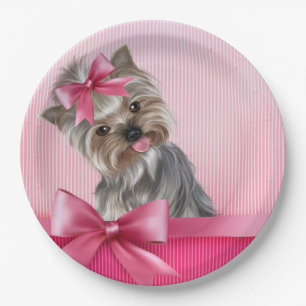 Yorkshire Terrier Pink Princess Yorkie Puppy Dog Paper Plate