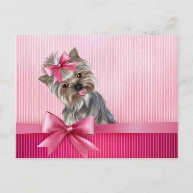 Yorkshire Terrier Pink Princess Yorkie Puppy Dog Postcard (Front)