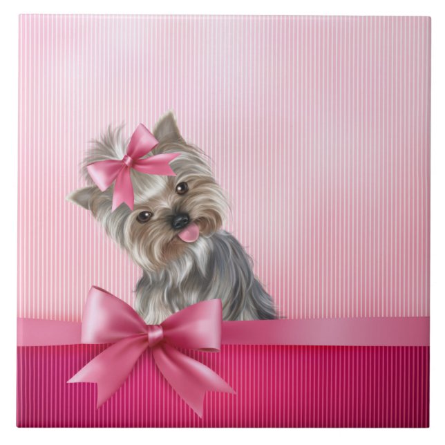 Yorkshire Terrier Pink Princess Yorkie Puppy Dog Tile (Front)