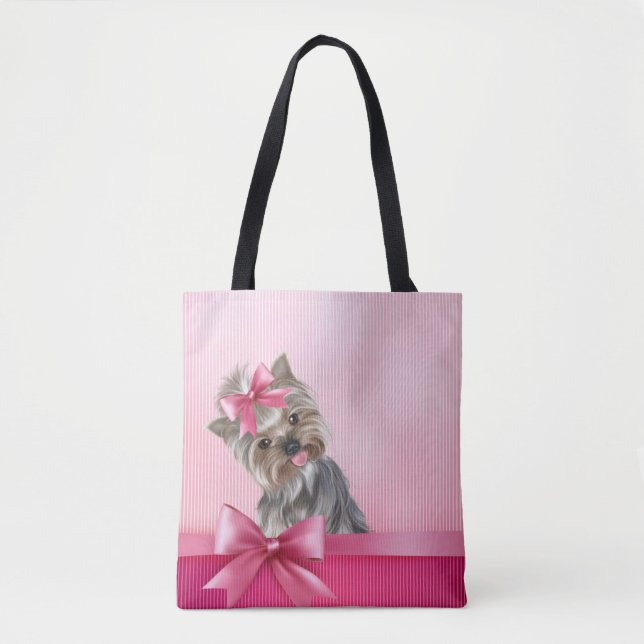 Yorkshire Terrier Pink Princess Yorkie Puppy Dog Tote Bag (Front)