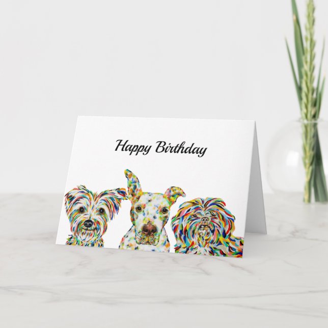 Yorkshire terrier, Pitbull, Shih Tzu Birthday Card (Front)