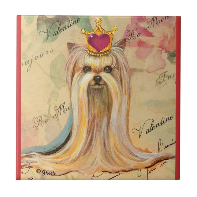 Yorkshire Terrier Princess Heart Tile (Front)