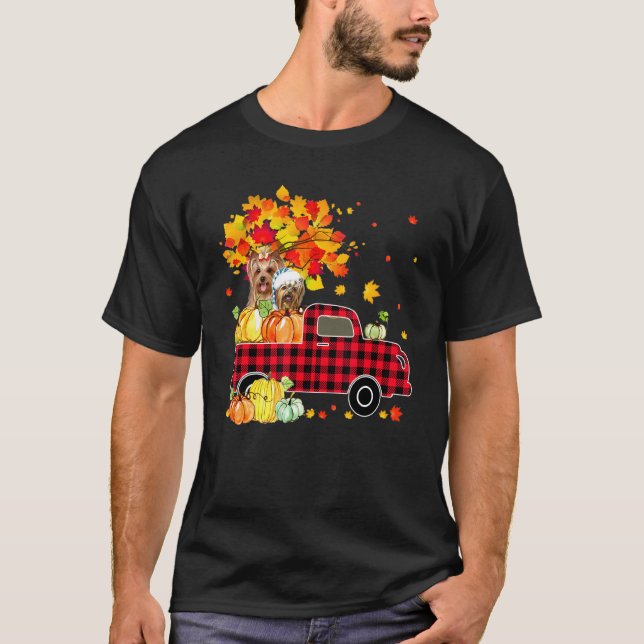 Yorkshire Terrier Pumpkin Truck Fall Leaf Thanksgi T-Shirt (Front)