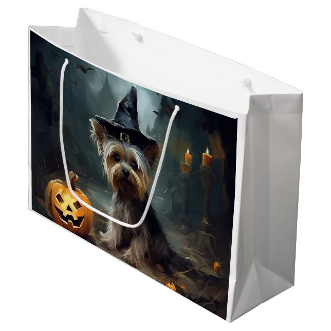 Yorkshire Terrier Pumpkins Halloween Scary  Large Gift Bag (Front Angled)