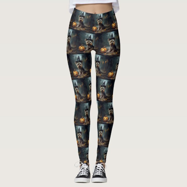 Yorkshire Terrier Pumpkins Halloween Scary  Leggings (Front)