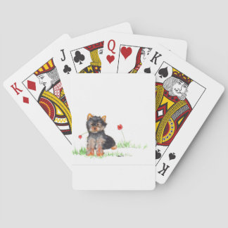 Yorkshire terrier pup playing cards