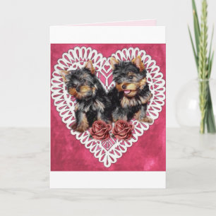 Yorkshire Terrier Puppies Valentines Holiday Card