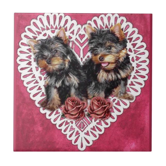 Yorkshire Terrier Puppies Valentines Tile (Front)