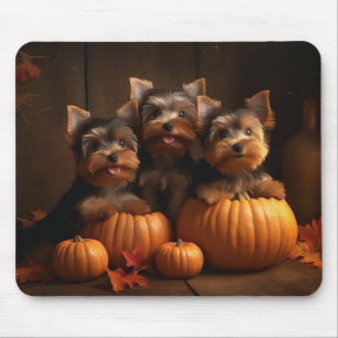 Yorkshire Terrier Puppy Autumn Delight Pumpkin Mouse Pad