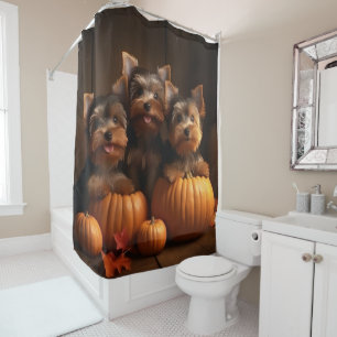 Yorkshire Terrier Puppy Autumn Delight Pumpkin Shower Curtain