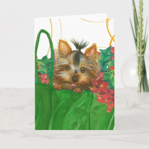 Yorkshire Terrier Puppy Christmas Greeting Holiday Card