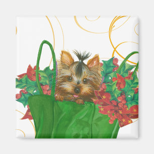 Yorkshire Terrier Puppy Christmas Greeting Magnet