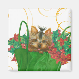 Yorkshire Terrier Puppy Christmas Greeting Magnet