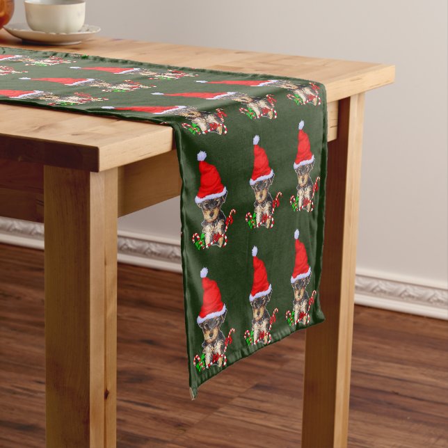 Yorkshire Terrier Puppy Christmas Short Table Runner (In Situ)