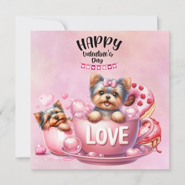 Yorkshire Terrier Puppy Dog for Valentine's Day Holiday Card (Front)
