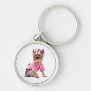 Yorkshire Terrier Puppy Dog In Pink Keychain
