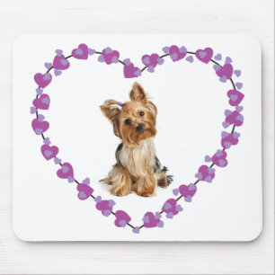 Yorkshire Terrier Puppy Dog Purple Hearts Mousepad
