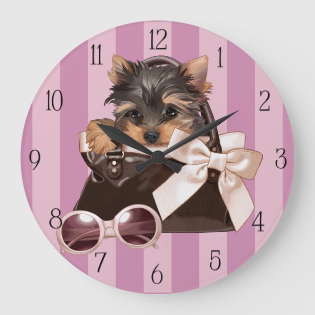Yorkshire Terrier Puppy Large Clock (Front)