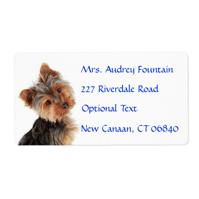 Yorkshire Terrier Puppy Name Address Mailing Label (Front)