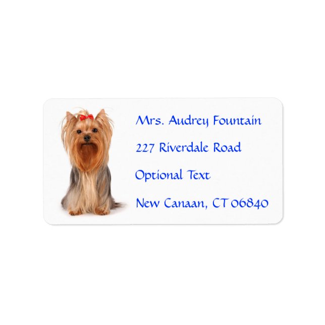 Yorkshire Terrier Puppy Name Address Mailing Label (Front)