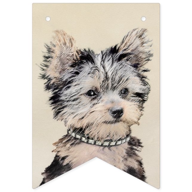 Yorkshire Terrier Puppy Painting Original Dog Art Bunting (First Flag)