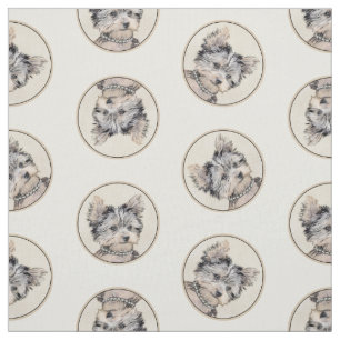 Yorkshire Terrier Puppy Painting Original Dog Art Fabric