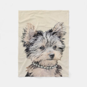 Yorkshire Terrier Puppy Painting Original Dog Art Fleece Blanket