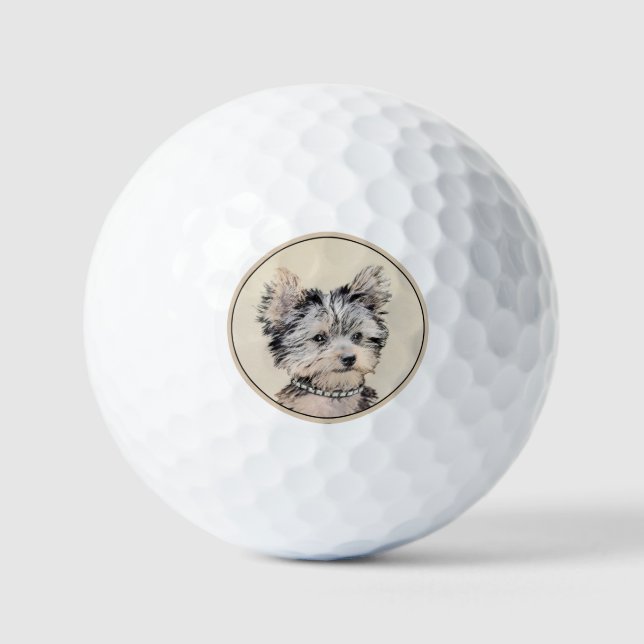 Yorkshire Terrier Puppy Painting Original Dog Art Golf Balls (Front)