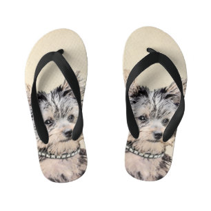 Yorkshire Terrier Puppy Painting Original Dog Art Kid's Jandals