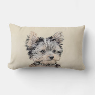 Yorkshire Terrier Puppy Painting Original Dog Art Lumbar Cushion