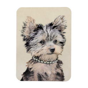 Yorkshire Terrier Puppy Painting Original Dog Art Magnet