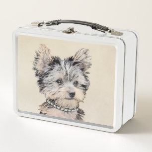 Yorkshire Terrier Puppy Painting Original Dog Art Metal Lunch Box