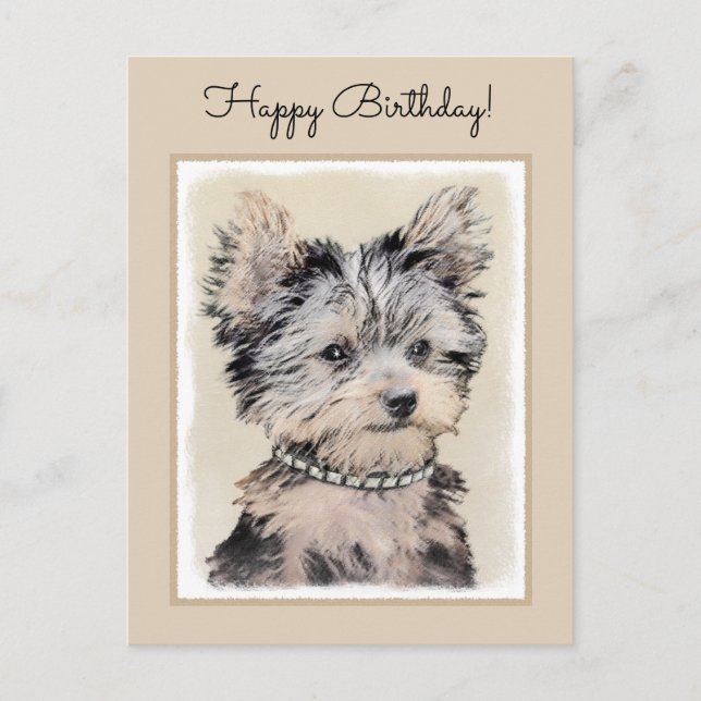 Yorkshire Terrier Puppy Painting Original Dog Art Postcard (Front)