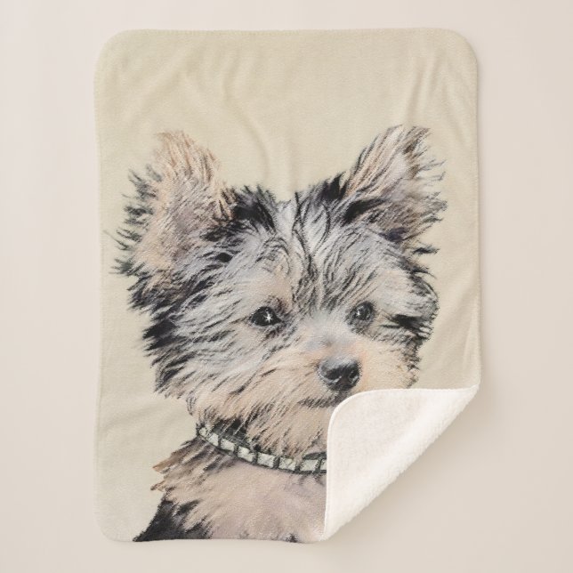 Yorkshire Terrier Puppy Painting Original Dog Art Sherpa Blanket (Front)