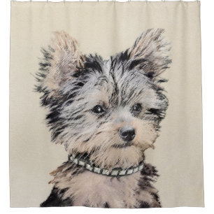 Yorkshire Terrier Puppy Painting Original Dog Art Shower Curtain