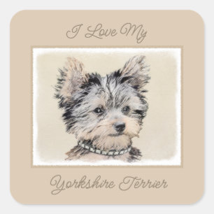 Yorkshire Terrier Puppy Painting Original Dog Art Square Sticker