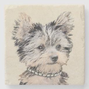 Yorkshire Terrier Puppy Painting Original Dog Art Stone Coaster