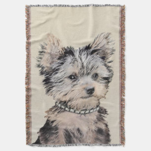 Yorkshire Terrier Puppy Painting Original Dog Art Throw Blanket